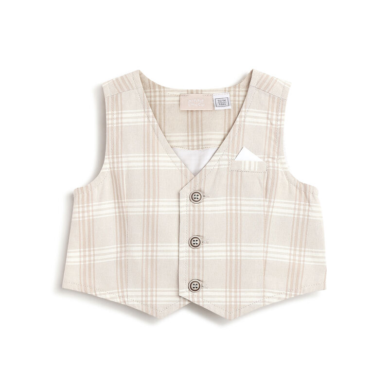 Boys Medium Natural Checked Waistcoat image number 0